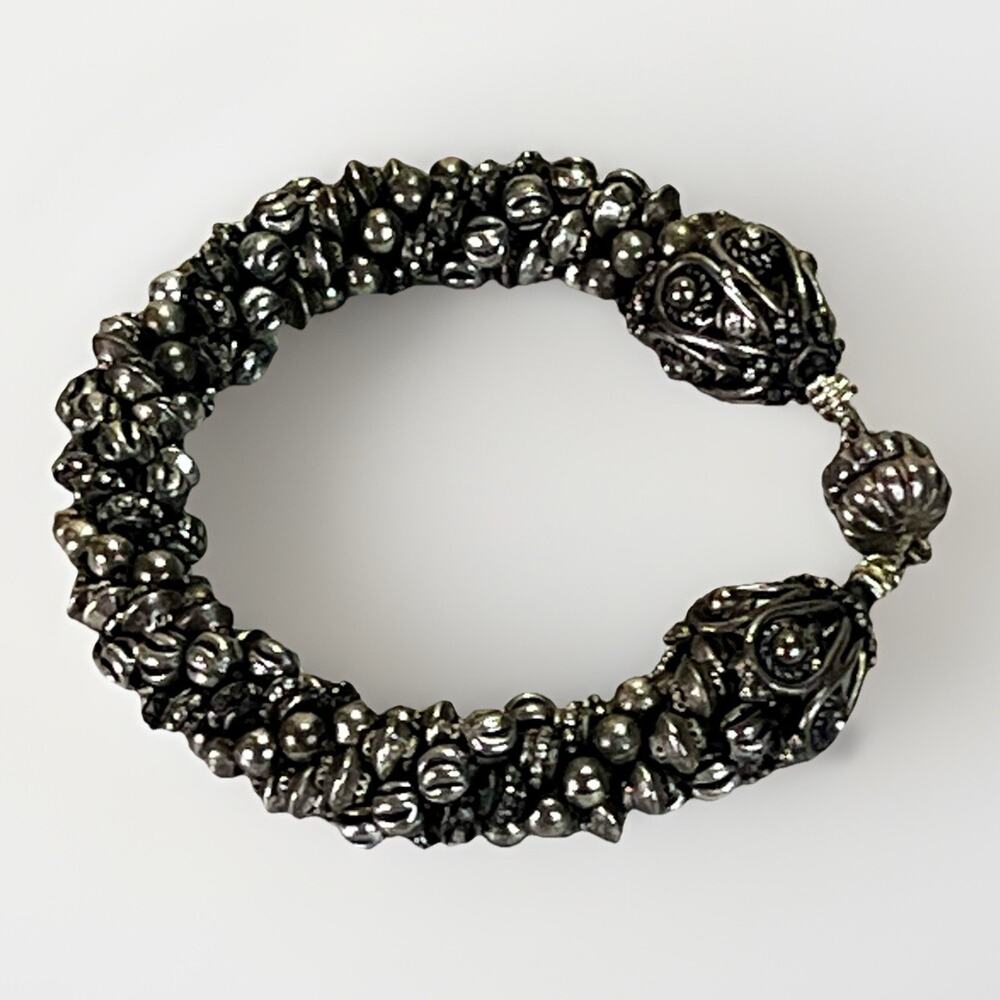 Heavy Sterling Silver Byzantine Bracelet 8” 14mm Magnetic Clasp Statement- 59.7g